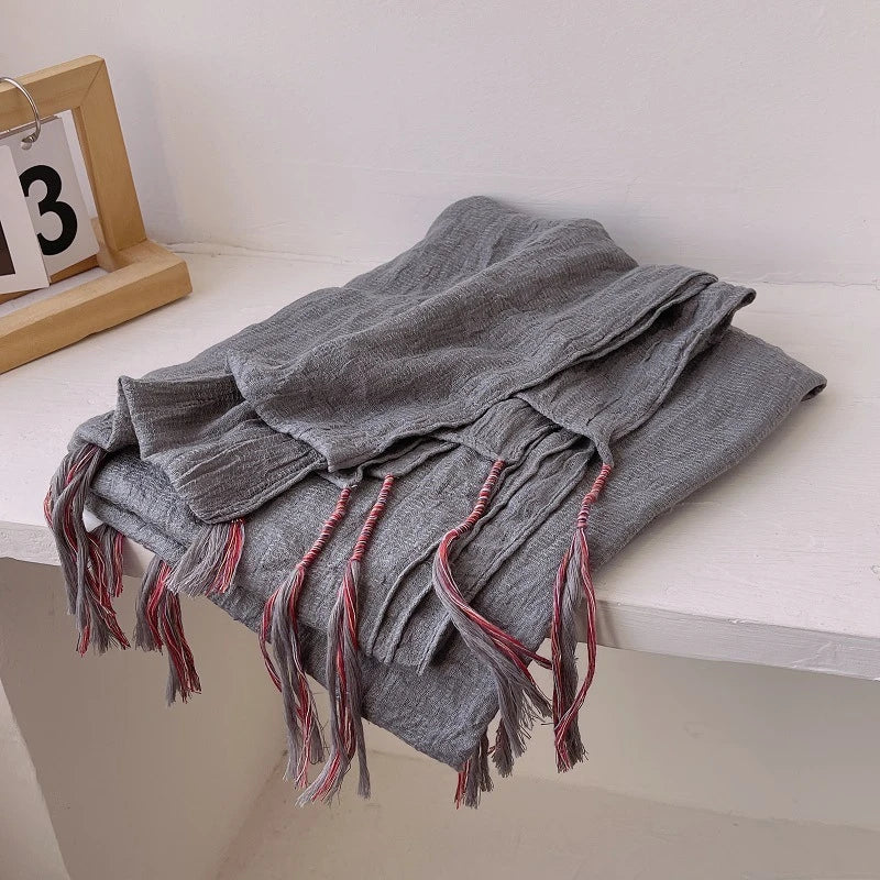 Imported winding tassel ancient style gray colour cotton hijab/orna